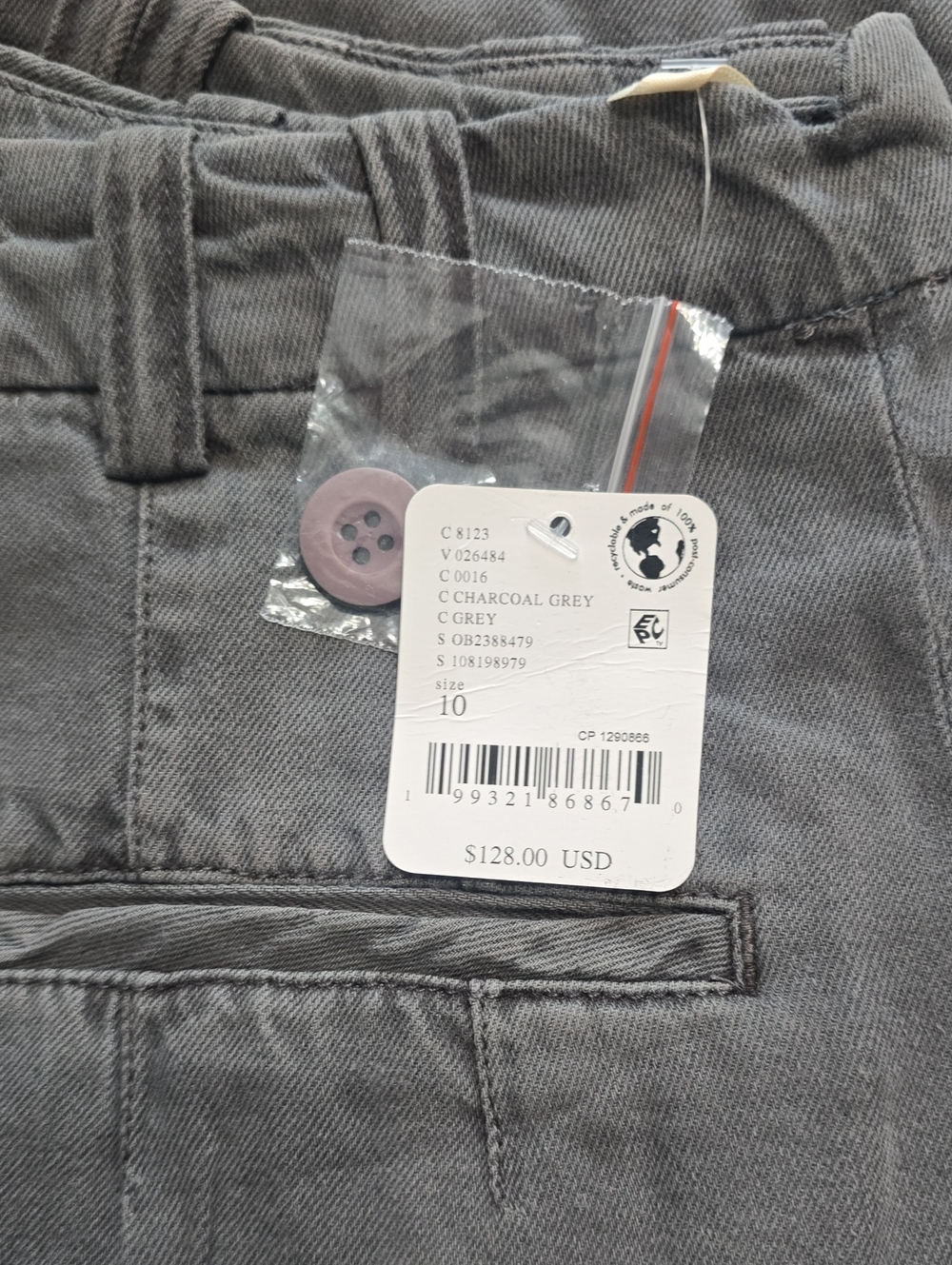 Free People Spotlight Washed Barrel Chino Trousers- NWT- 10- CHARCOAL GREY - Picture 5 of 13